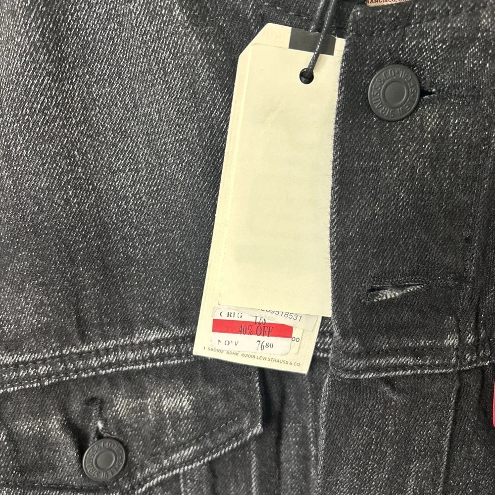 Levi's Mens Stripe Sleeve Trucker Jacket Color Black 596030000 size‎ xL
